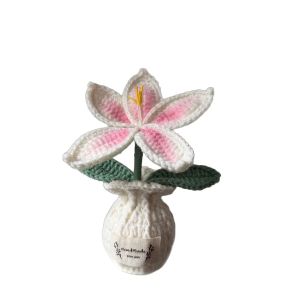 Crochet Lily with White Pot - White
