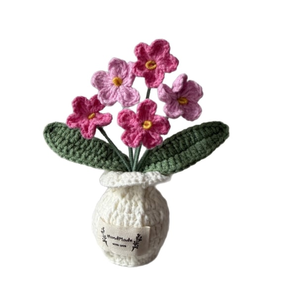 Crochet Forget me not with White Pot - Pink