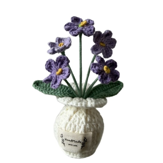 Crochet Forget me not with White Pot - Purple