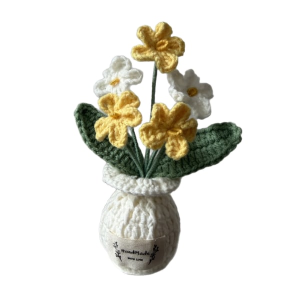 Crochet Forget me not with White Pot - Yellow