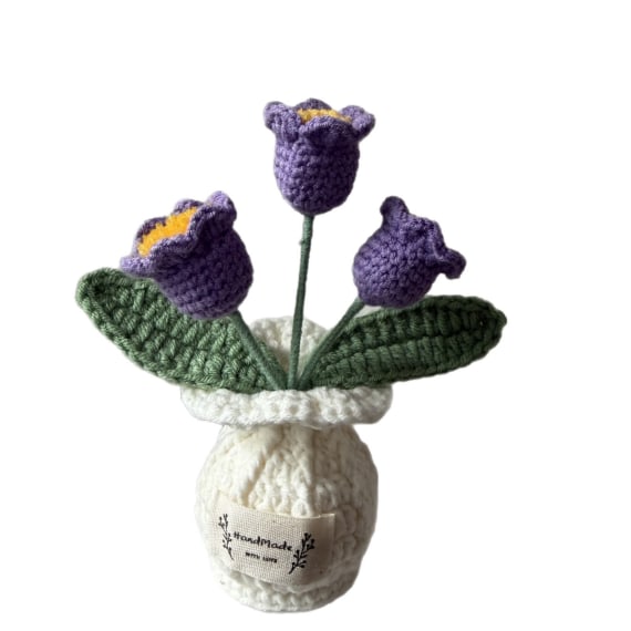 Crochet Lily of the valley with White Pot - Purple