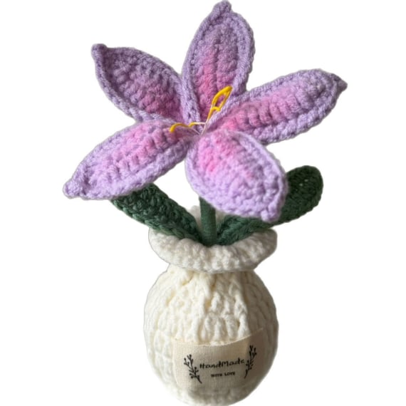 Crochet Lily with White Pot - Purple