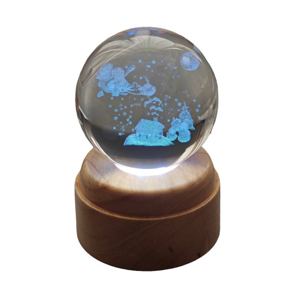 Santa's Sleigh Rotating 3D Crystal Globe Light - W