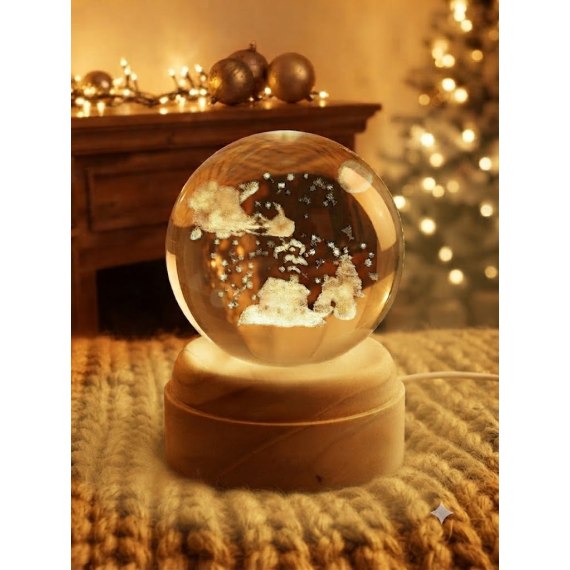 Santa's Sleigh Rotating 3D Crystal Globe Light - W