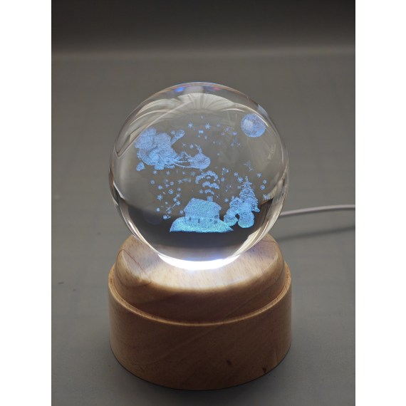 Santa's Sleigh Rotating 3D Crystal Globe Light - W