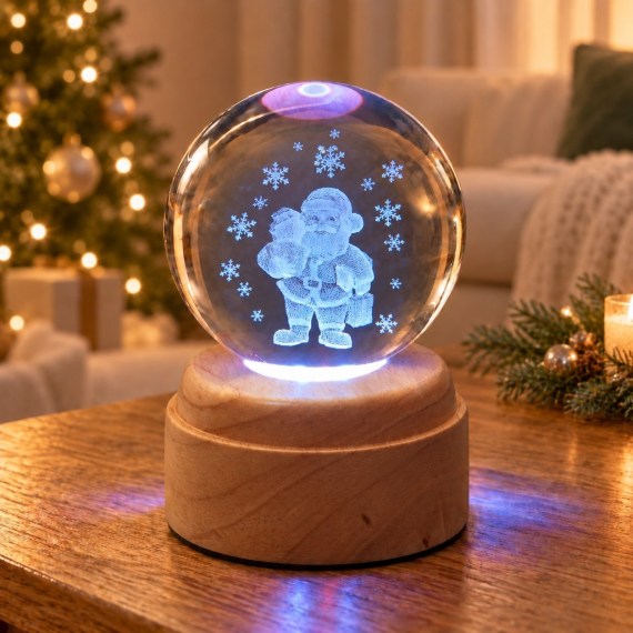 Santa's Snowflakes Rotating 3D Crystal Globe Light