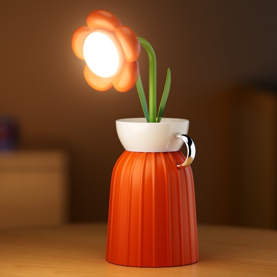 Daisy Flower Lamp with Vase - Orange