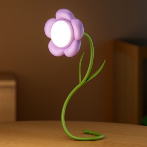 Daisy Flower Lamp with Vase - Red