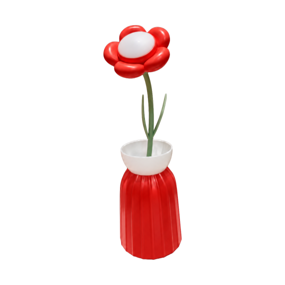 Daisy Flower Lamp with Vase - Red