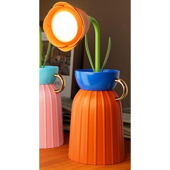 Rose Flower Lamp with Vase - Orange