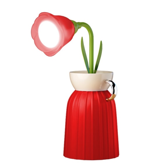 Rose Flower Lamp with Vase - Red