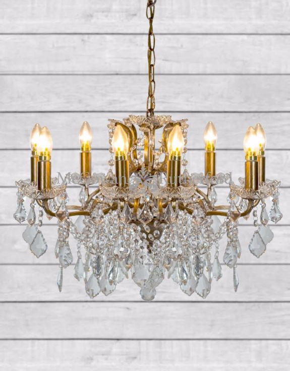 8 Branch Brushed Gold Shallow Glass Chandelier