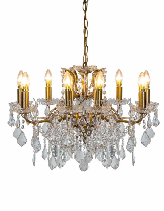 8 Branch Brushed Gold Shallow Glass Chandelier