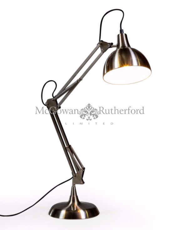 Brushed Steel Large Desk Lamp With Black Fabric Flex
