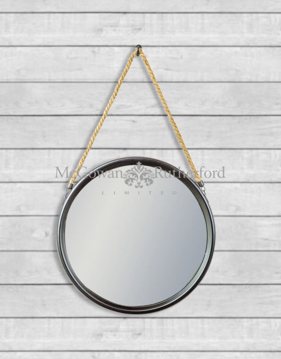 Medium Round Black Metal Mirror On Hanging Rope With Hook Medium Round Black Metal Mirror On, Large Black Round Mirror With Rope