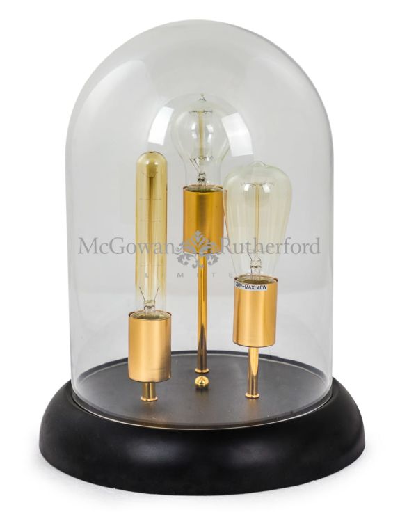 Glass Dome 3 Light Retro Table Lamp Three Vintage Style Bulb in Dome Table