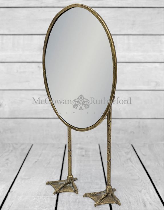 Antique Silver/Pewter Oval Tall Duck Feet Table Mirror