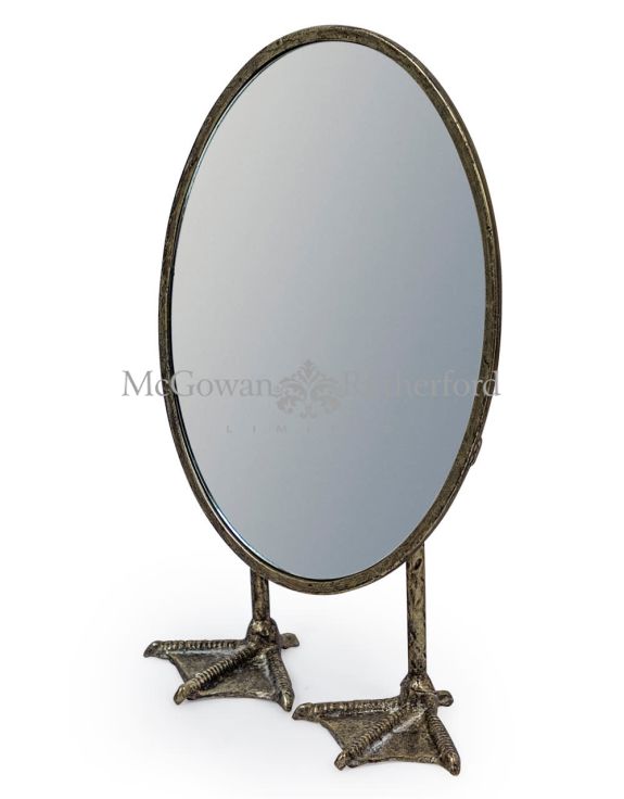 Antique Gold Bronze Oval Short Duck Feet Table Mirror