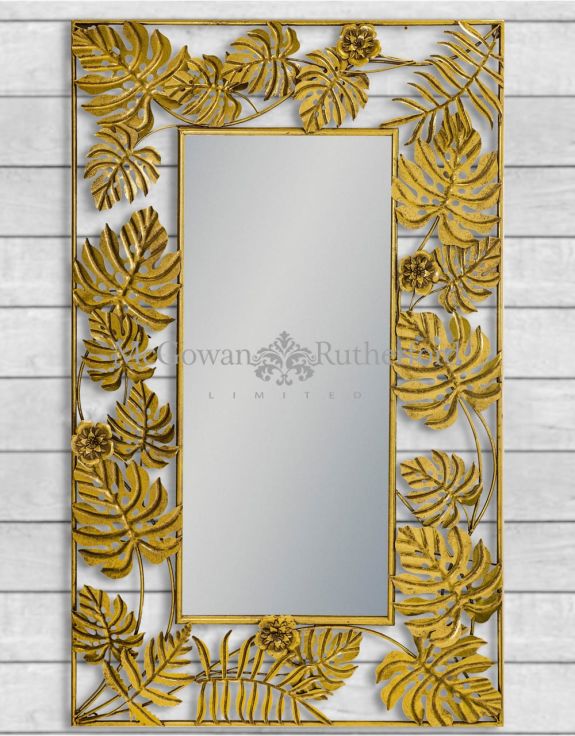 Gold Tropical Leaf Rectangular Wall Mirror