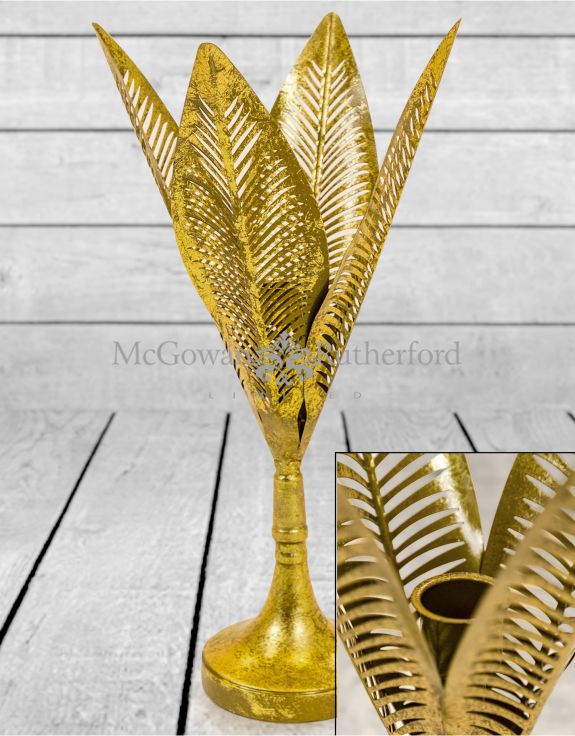 Large Gold Leaf Candle Holder