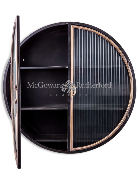 Black And Antique Gold Orwell Large Round Metal Wall Cabinet Black And Antique Gold Orwell Large, Black Wall Cabinet