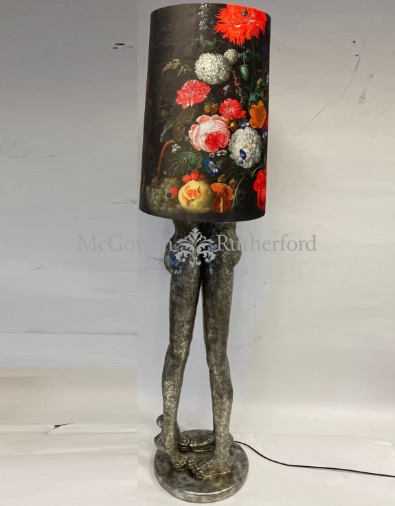 Antique Silver Shady Lovers Floor Lamp with Floral Boho Velvet Shade