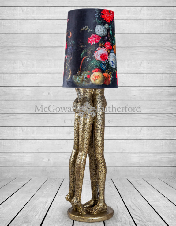 Antique Gold Shady Lovers Floor Lamp with Floral Boho Shade