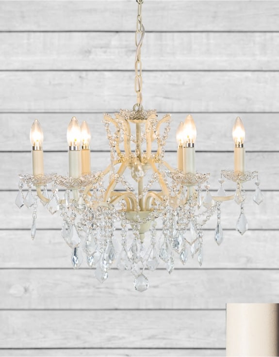 6 Branch Antique Crackle White Shallow Chandelier