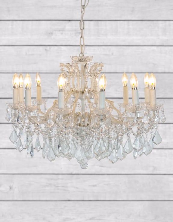 Shallow Antique Crackle White 12 Branch Chandelier