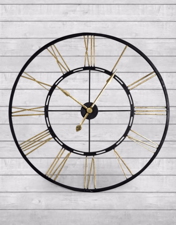 Large Black and Gold Iron Skeleton Clock