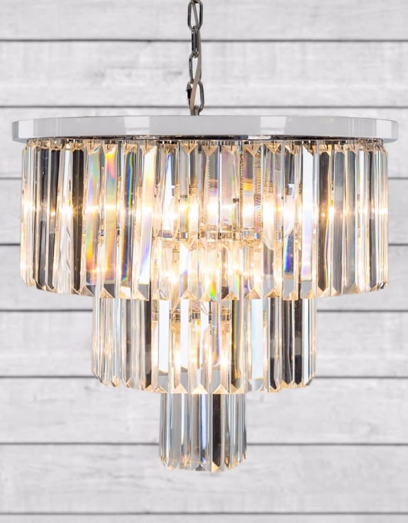 Large Chrome Prism Drop Round Cascade Chandelier