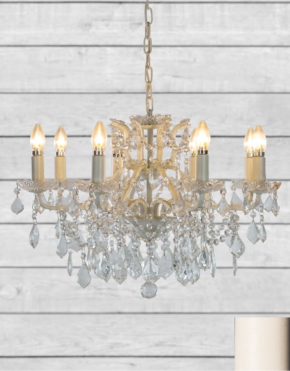 Medium 8 Branch Antique Crackle White Shallow Chandelier