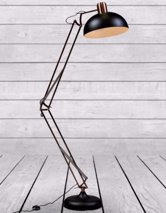 Matt Black/Vintage Copper Arms Extra Large Classic Desk Style Floor Lamp