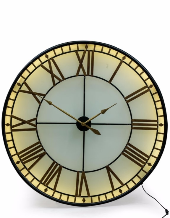 Large Black and Gold Back Lit Glass "Westminster" Wall Clock