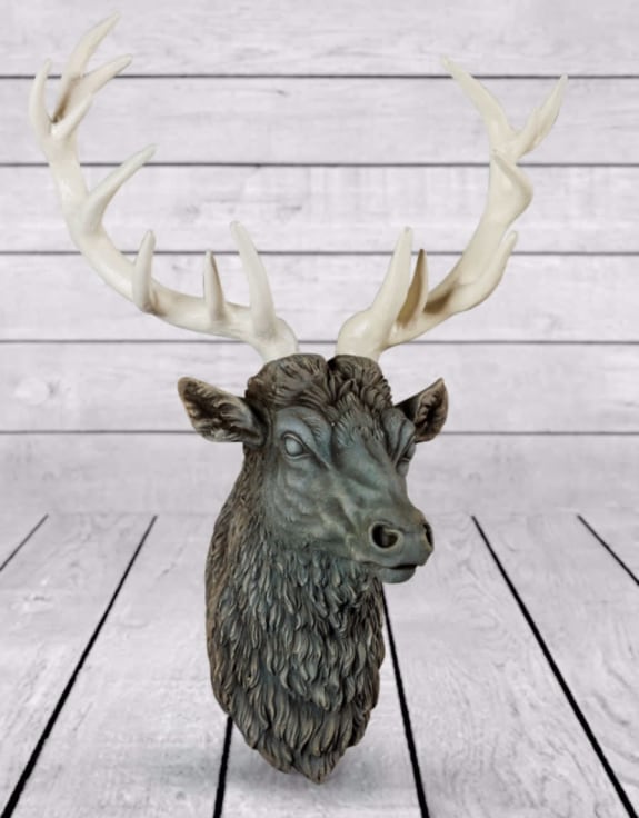 Large Stone Effect Stag Head with Antiqued Antlers