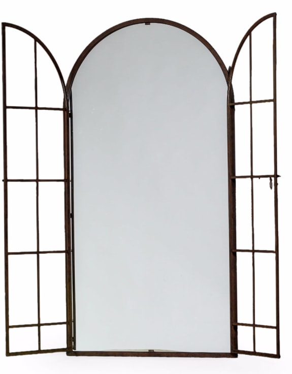 Antiqued Iron Large Arch Window Metal Mirror