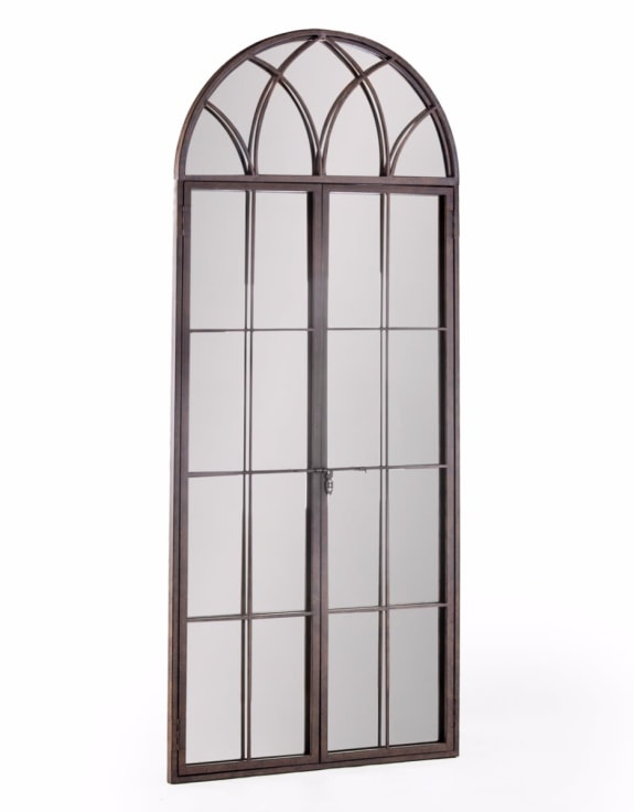 Antiqued Iron Tall Arch Window Metal Mirror