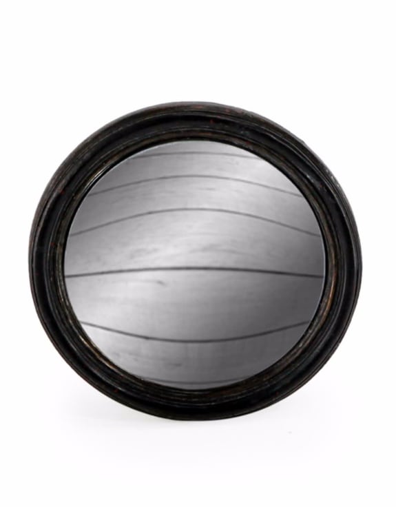 Antiqued Black Thin Framed Small Convex Mirror