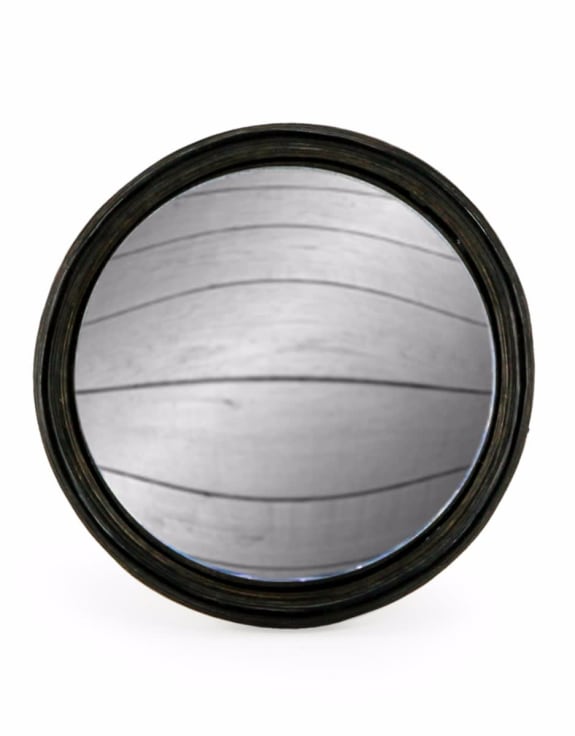 Antiqued Black Thin Framed Large Convex Mirror