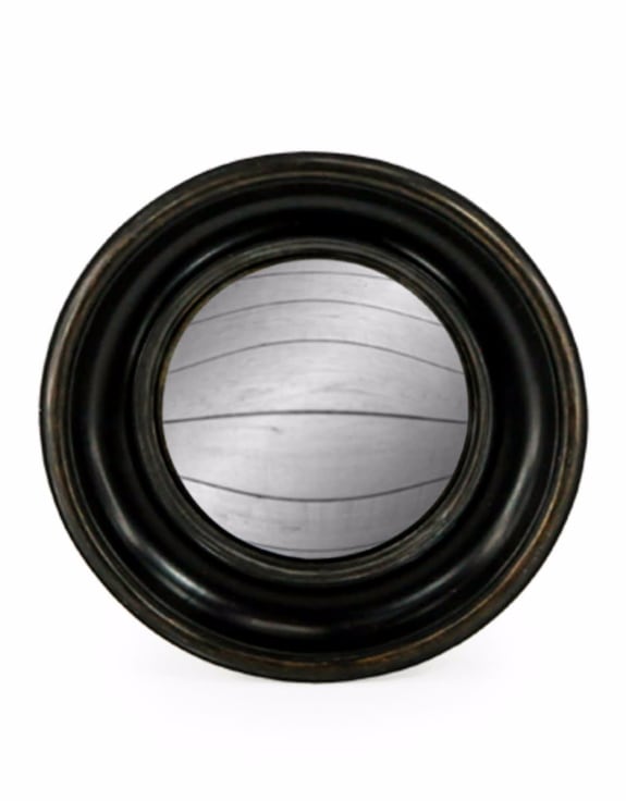 Antiqued Black Deep Framed Medium Convex Mirror