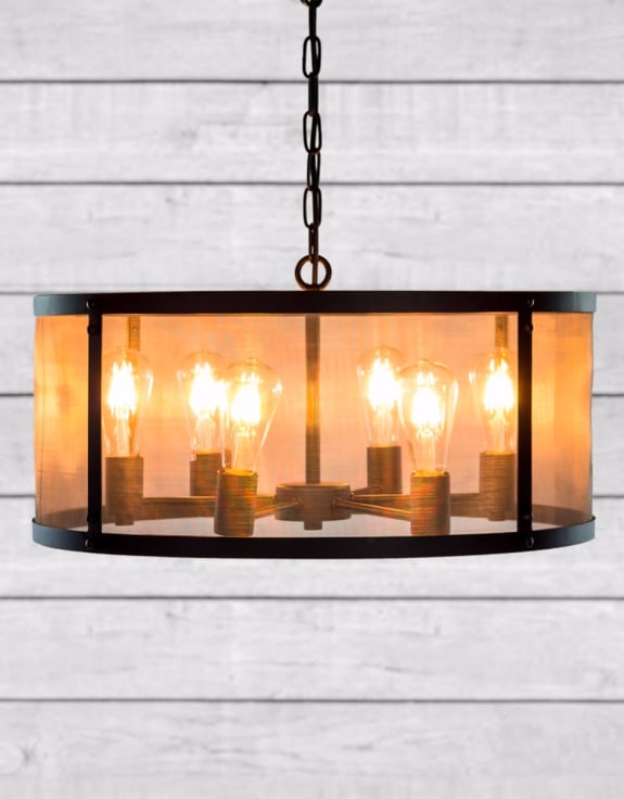 Small Round Black Iron Industrial Chandelier