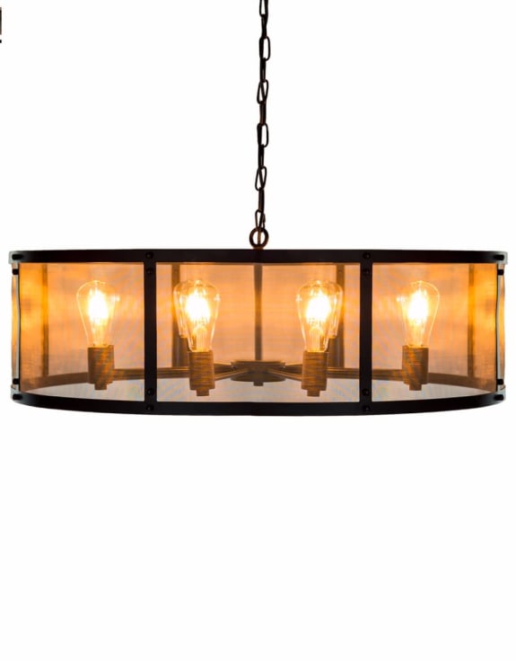 Large Round Black Iron Industrial Chandelier