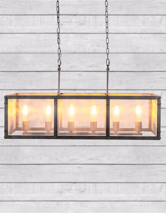 Rectangular Industrial Iron Chandelier