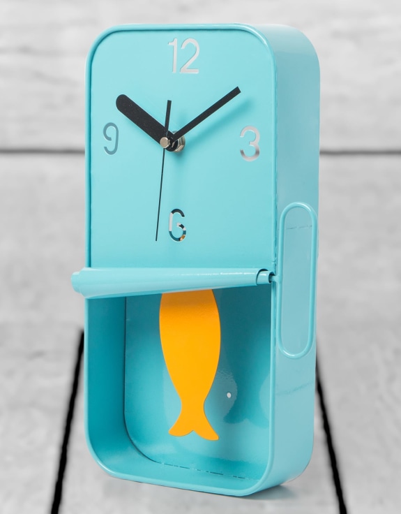 Blue Metal Sardine Tin Pendulum Wall Clock