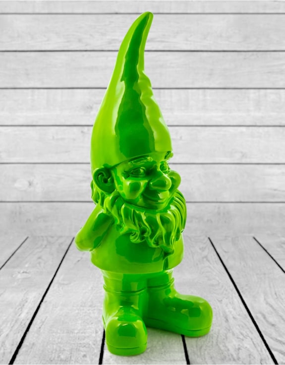 Large Bright Green Standing Gnome Figure