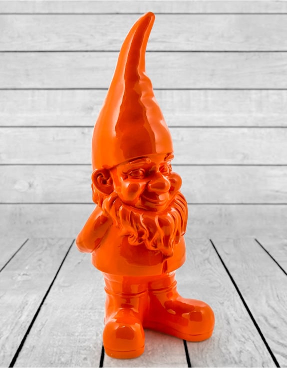 Large Bright Orange Standing Gnome Figure