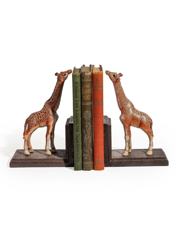 Cast Iron Antiqued Pair of Giraffe Bookends