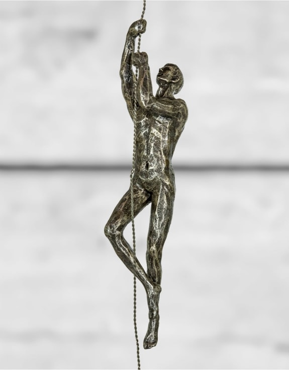 Set of 3 Antique Silver Abseiling Men Wall Figures