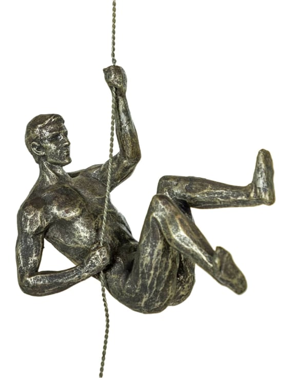 Set of 3 Antique Silver Abseiling Men Wall Figures