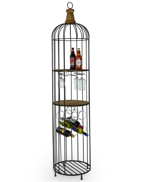 Black Metal and Wood Bar Storage Unit